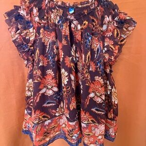 Old Navy Floral Ruffle Blouse - Red and Blue